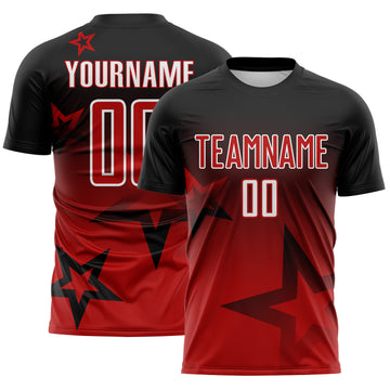 Custom Black Red-White Gradient Style Twinkle Star Sublimation Soccer Uniform Jersey