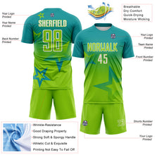 Загрузить изображение в средство просмотра галереи, Custom Teal Neon Green-White Gradient Style Twinkle Star Sublimation Soccer Uniform Jersey
