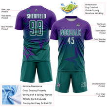 Laden Sie das Bild in den Galerie-Viewer, Custom Purple Teal-White Gradient Style Twinkle Star Sublimation Soccer Uniform Jersey
