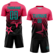 Charger l'image dans la galerie, Custom Neon Pink Aqua-Black Gradient Style Twinkle Star Sublimation Soccer Uniform Jersey
