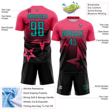 Charger l'image dans la galerie, Custom Neon Pink Aqua-Black Gradient Style Twinkle Star Sublimation Soccer Uniform Jersey
