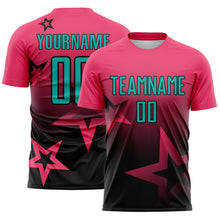 Charger l'image dans la galerie, Custom Neon Pink Aqua-Black Gradient Style Twinkle Star Sublimation Soccer Uniform Jersey
