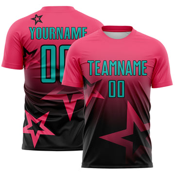 Custom Neon Pink Aqua-Black Gradient Style Twinkle Star Sublimation Soccer Uniform Jersey