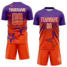 Laden Sie das Bild in den Galerie-Viewer, Custom Purple Orange-White Gradient Style Twinkle Star Sublimation Soccer Uniform Jersey
