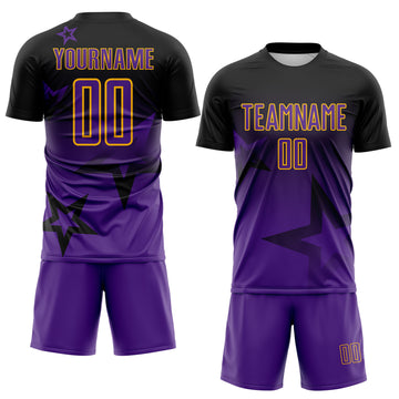 Custom Black Purple-Gold Gradient Style Twinkle Star Sublimation Soccer Uniform Jersey