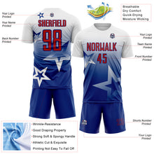 Load image into Gallery viewer, Custom White Red-Royal Gradient Style Twinkle Star Sublimation Soccer Uniform Jersey
