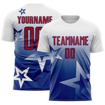 Custom White Red-Royal Gradient Style Twinkle Star Sublimation Soccer Uniform Jersey