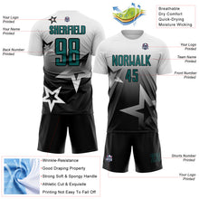 Laden Sie das Bild in den Galerie-Viewer, Custom White Teal-Black Gradient Style Twinkle Star Sublimation Soccer Uniform Jersey
