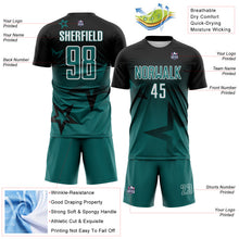 Laden Sie das Bild in den Galerie-Viewer, Custom Black Teal-White Gradient Style Twinkle Star Sublimation Soccer Uniform Jersey
