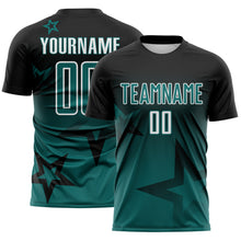 Laden Sie das Bild in den Galerie-Viewer, Custom Black Teal-White Gradient Style Twinkle Star Sublimation Soccer Uniform Jersey
