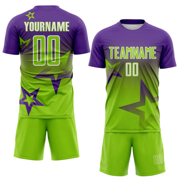 Custom Purple Neon Green-White Gradient Style Twinkle Star Sublimation Soccer Uniform Jersey