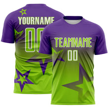 Load image into Gallery viewer, Custom Purple Neon Green-White Gradient Style Twinkle Star Sublimation Soccer Uniform Jersey
