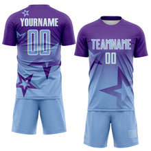 Charger l'image dans la galerie, Custom Purple Light Blue-White Gradient Style Twinkle Star Sublimation Soccer Uniform Jersey
