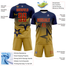 Load image into Gallery viewer, Custom Navy Red-Old Gold Gradient Style Twinkle Star Sublimation Soccer Uniform Jersey
