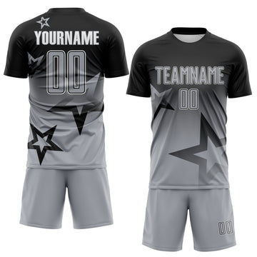 Custom Black Gray-White Gradient Style Twinkle Star Sublimation Soccer Uniform Jersey