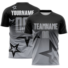 Laden Sie das Bild in den Galerie-Viewer, Custom Black Gray-White Gradient Style Twinkle Star Sublimation Soccer Uniform Jersey
