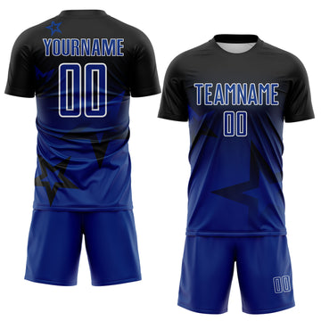 Custom Black Royal-White Gradient Style Twinkle Star Sublimation Soccer Uniform Jersey