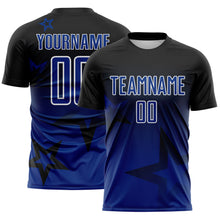 Laden Sie das Bild in den Galerie-Viewer, Custom Black Royal-White Gradient Style Twinkle Star Sublimation Soccer Uniform Jersey
