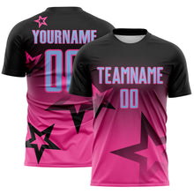 Load image into Gallery viewer, Custom Black Light Blue-Pink Gradient Style Twinkle Star Sublimation Soccer Uniform Jersey
