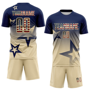 Custom Navy Vintage USA Flag-Cream Gradient Style Twinkle Star Sublimation Soccer Uniform Jersey