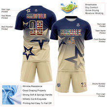 Загрузить изображение в средство просмотра галереи, Custom Navy Vintage USA Flag-Cream Gradient Style Twinkle Star Sublimation Soccer Uniform Jersey

