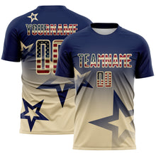 Загрузить изображение в средство просмотра галереи, Custom Navy Vintage USA Flag-Cream Gradient Style Twinkle Star Sublimation Soccer Uniform Jersey
