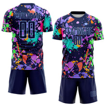 Load image into Gallery viewer, Custom Graffiti Pattern Navy-Light Blue Paint Splatter Sublimation Soccer Uniform Jersey
