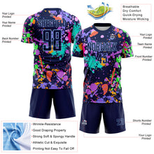 Load image into Gallery viewer, Custom Graffiti Pattern Navy-Light Blue Paint Splatter Sublimation Soccer Uniform Jersey
