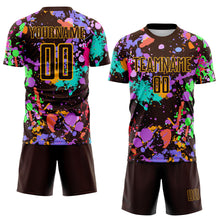 Load image into Gallery viewer, Custom Graffiti Pattern Brown-Gold Paint Splatter Sublimation Soccer Uniform Jersey
