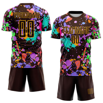 Custom Graffiti Pattern Brown-Gold Paint Splatter Sublimation Soccer Uniform Jersey