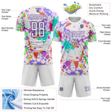 Загрузить изображение в средство просмотра галереи, Custom Graffiti Pattern White-Purple Paint Splatter Sublimation Soccer Uniform Jersey
