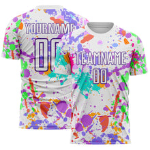 Загрузить изображение в средство просмотра галереи, Custom Graffiti Pattern White-Purple Paint Splatter Sublimation Soccer Uniform Jersey
