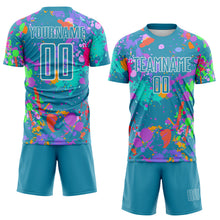 Load image into Gallery viewer, Custom Graffiti Pattern Panther Blue-White Paint Splatter Sublimation Soccer Uniform Jersey
