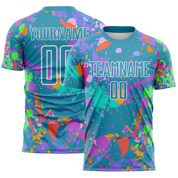 Custom Graffiti Pattern Panther Blue-White Paint Splatter Sublimation Soccer Uniform Jersey