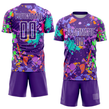 Custom Graffiti Pattern Purple-White Paint Splatter Sublimation Soccer Uniform Jersey