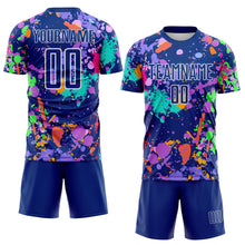 Load image into Gallery viewer, Custom Graffiti Pattern Royal-White Paint Splatter Sublimation Soccer Uniform Jersey
