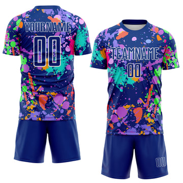 Custom Graffiti Pattern Royal-White Paint Splatter Sublimation Soccer Uniform Jersey