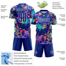 Load image into Gallery viewer, Custom Graffiti Pattern Royal-White Paint Splatter Sublimation Soccer Uniform Jersey
