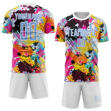 Laden Sie das Bild in den Galerie-Viewer, Custom Graffiti Pattern Light Blue-White Paint Splatter Sublimation Soccer Uniform Jersey

