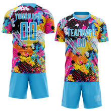 Load image into Gallery viewer, Custom Graffiti Pattern Sky Blue-White Paint Splatter Sublimation Soccer Uniform Jersey
