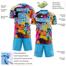 Load image into Gallery viewer, Custom Graffiti Pattern Sky Blue-White Paint Splatter Sublimation Soccer Uniform Jersey
