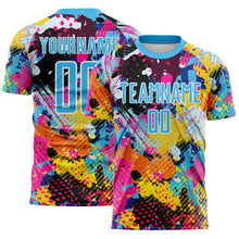 Load image into Gallery viewer, Custom Graffiti Pattern Sky Blue-White Paint Splatter Sublimation Soccer Uniform Jersey
