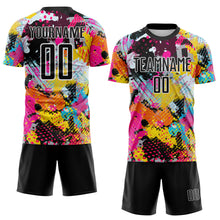 Load image into Gallery viewer, Custom Graffiti Pattern Black White-Panther Blue Paint Splatter Sublimation Soccer Uniform Jersey
