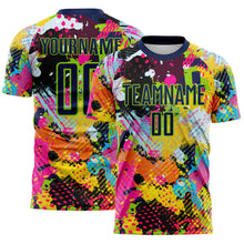 Laden Sie das Bild in den Galerie-Viewer, Custom Graffiti Pattern Navy-Neon Green Paint Splatter Sublimation Soccer Uniform Jersey
