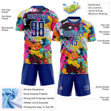 Load image into Gallery viewer, Custom Graffiti Pattern Royal-White Paint Splatter Sublimation Soccer Uniform Jersey
