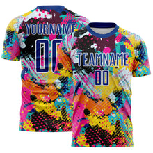 Load image into Gallery viewer, Custom Graffiti Pattern Royal-White Paint Splatter Sublimation Soccer Uniform Jersey
