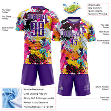 Laden Sie das Bild in den Galerie-Viewer, Custom Graffiti Pattern Purple-White Paint Splatter Sublimation Soccer Uniform Jersey
