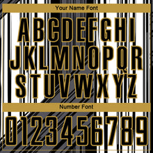 Laden Sie das Bild in den Galerie-Viewer, Custom Black White-Old Gold Brush Stroke Fluid Stripes Sublimation Soccer Uniform Jersey

