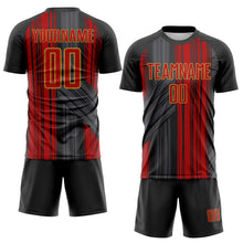 Laden Sie das Bild in den Galerie-Viewer, Custom Black Red-Old Gold Brush Stroke Fluid Stripes Sublimation Soccer Uniform Jersey
