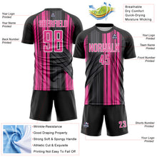 Laden Sie das Bild in den Galerie-Viewer, Custom Black Pink-White Brush Stroke Fluid Stripes Sublimation Soccer Uniform Jersey
